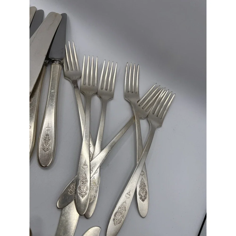 64 Pc ONEIDA BIRD of PARADISE COMMUNITY PLATE 1923 SILVERWARE Forks Knives Spoon